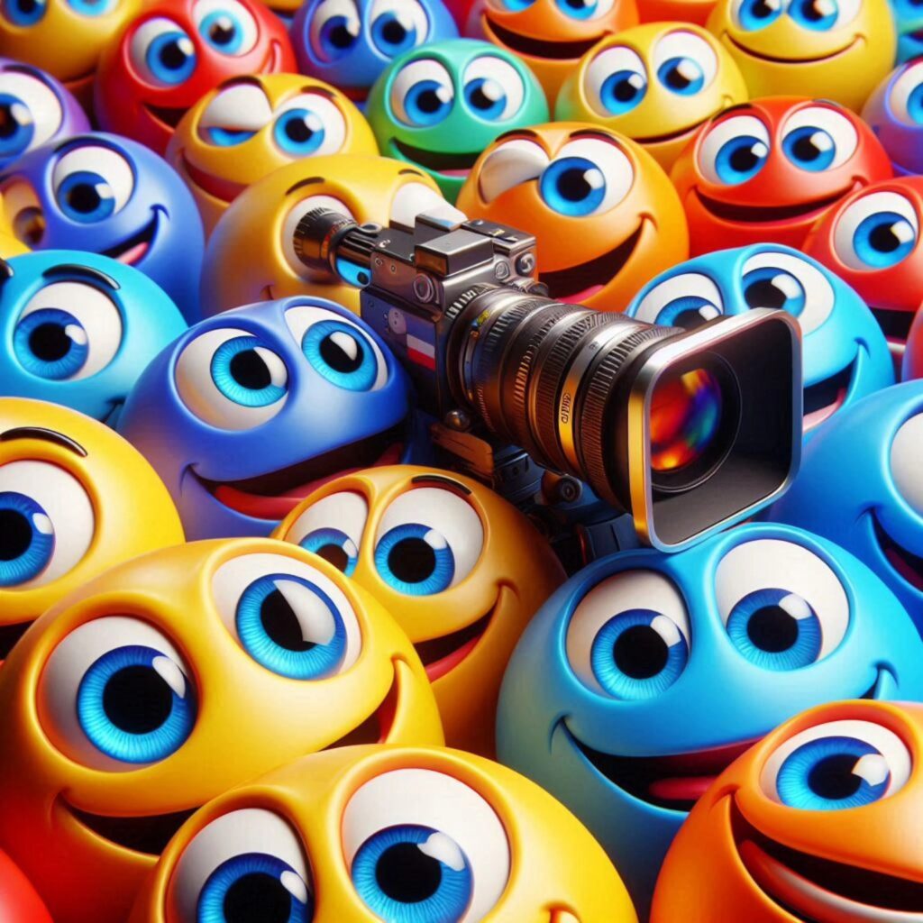 Bunte Smileys mit einer Filmkamera